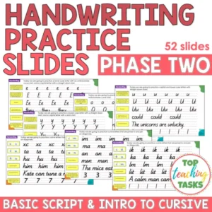 Handwriting Practice Slides - New Zealand Basic Script and Intro to Cursive (Years 4-6)