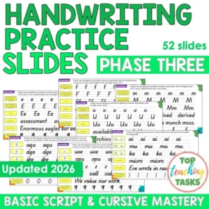 Handwriting Practice Slides - New Zealand Basic Script and Cursive (Years 7-8)