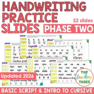 Handwriting Practice Slides - New Zealand Basic Script and Intro to Cursive (Years 4-6) Updated 2026