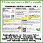 Independent Literacy Activities Year 5 Set One a