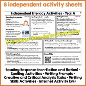 Independent Literacy Activities Year 6 Set One a