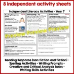 Independent Literacy Activities Year 7 Set One a