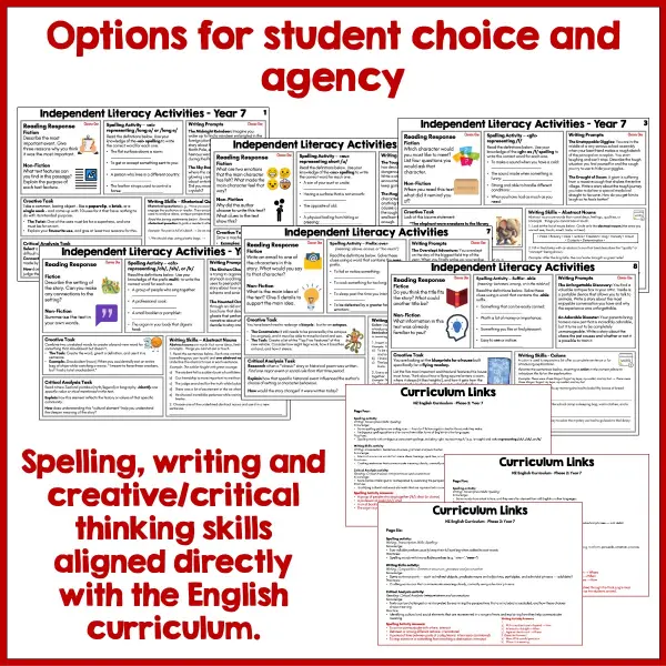Independent Literacy Activities Year 7 Set One b Independent Literacy Activities Year 7 Set One b