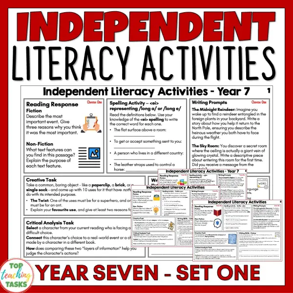 Independent Literacy Activities Year 7 Set One