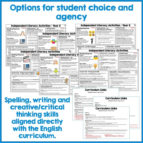 Independent Literacy Activities Year 8 Set One b Independent Literacy Activities Year 8 Set One b