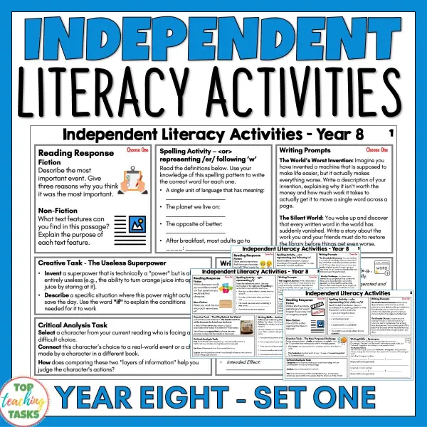 Independent Literacy Activities Year 8 Set One