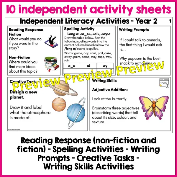 Independent Literacy Skills Activities Year 2 a Independent Literacy Skills Activities Year 2 a