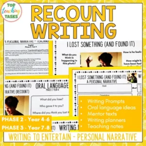 Recount Writing Activities: Personal Narrative Writing for Phase 2-3 (Year 4-8)