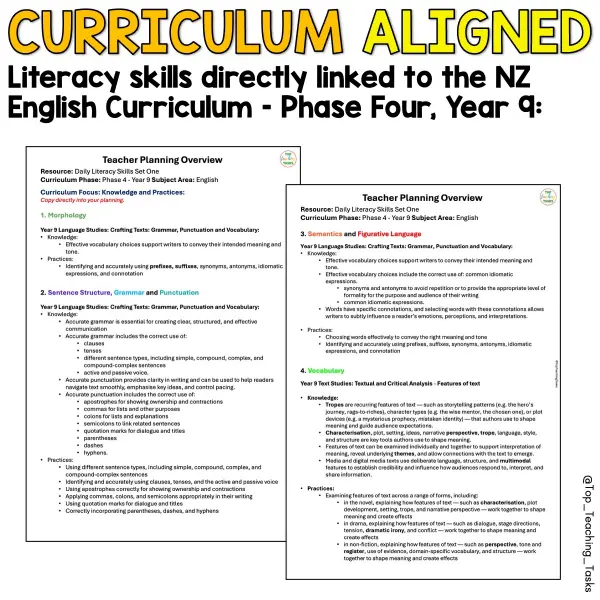 Year 9 Set One Daily Literacy Skills Planner e Year 9 Set One Daily Literacy Skills Planner e