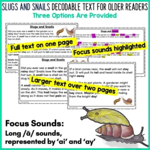 Slugs and Snails Decodable Text and Activities for Older Readers a