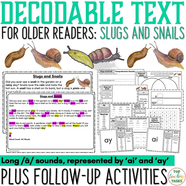 Slugs and Snails Decodable Text and Activities for Older Readers